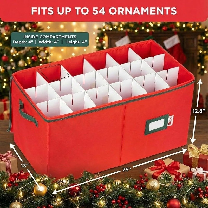 Ornament Storage Box W/ Customizable Dividers Durable Design Easy Organization