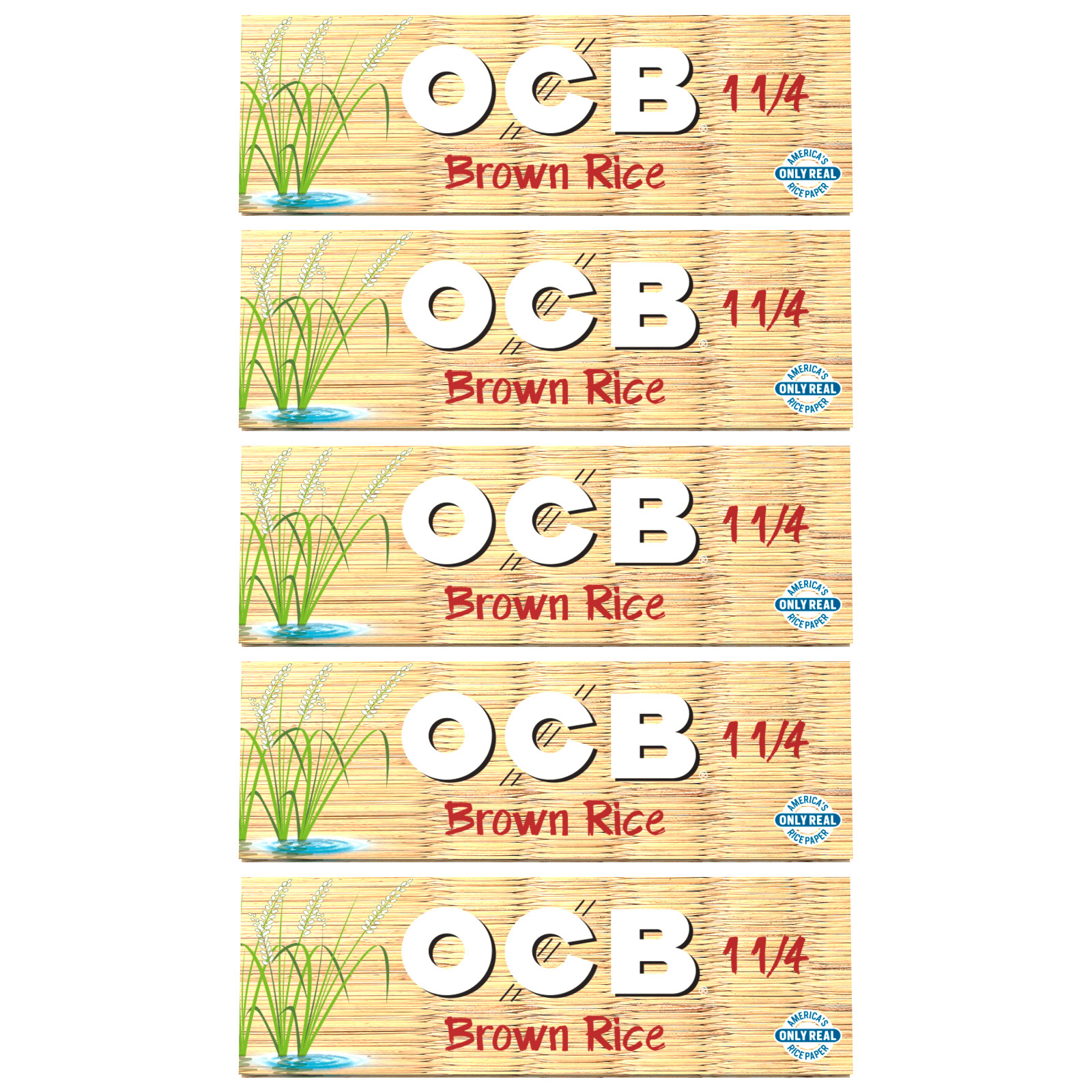 OCB Brown Rice 1 1/4 Rolling Papers 1.25 Cigarette Paper (78mm) + Tips (5 Pack)