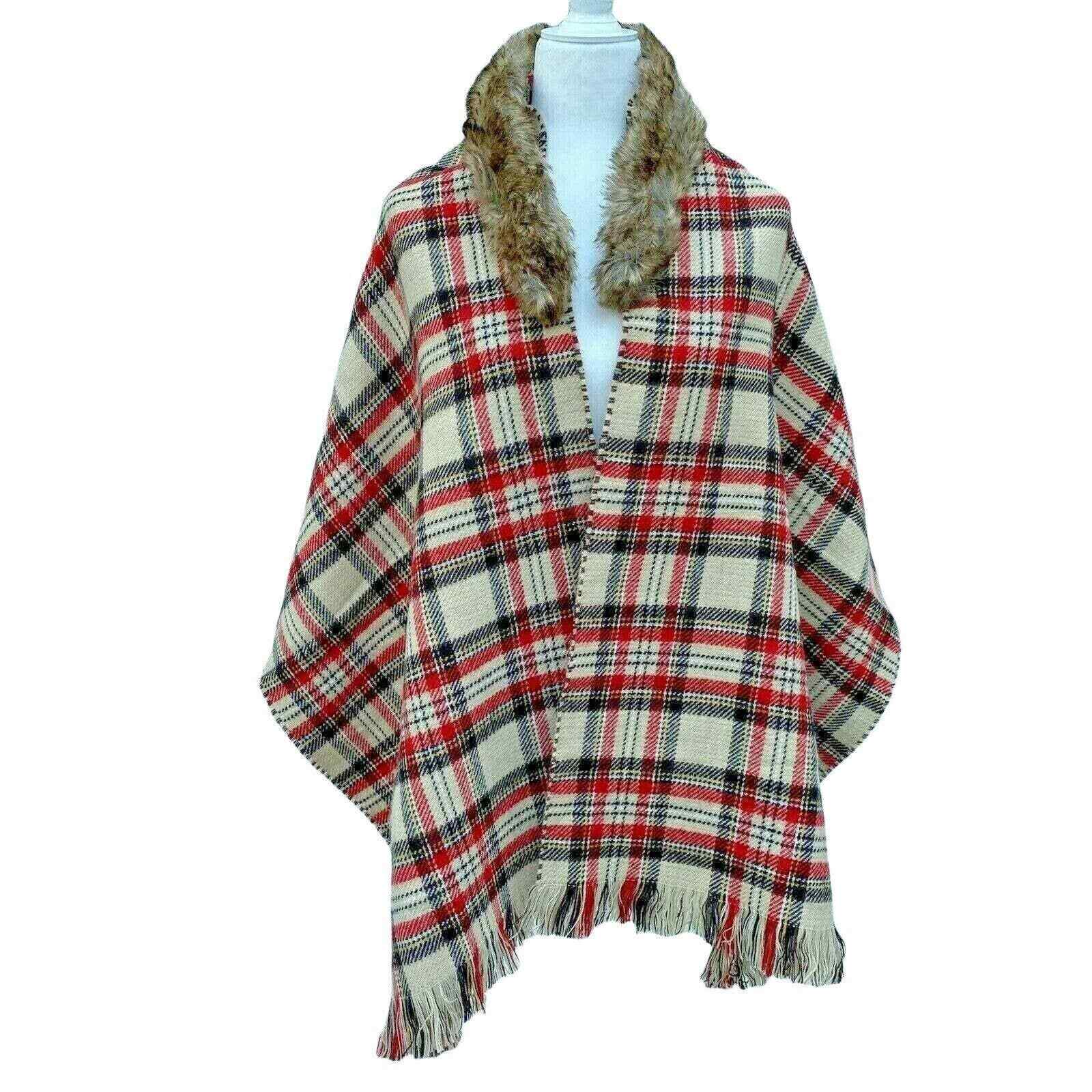 Rainy Day Scarf Plaid Reversible Removable Faux Fur Fringe