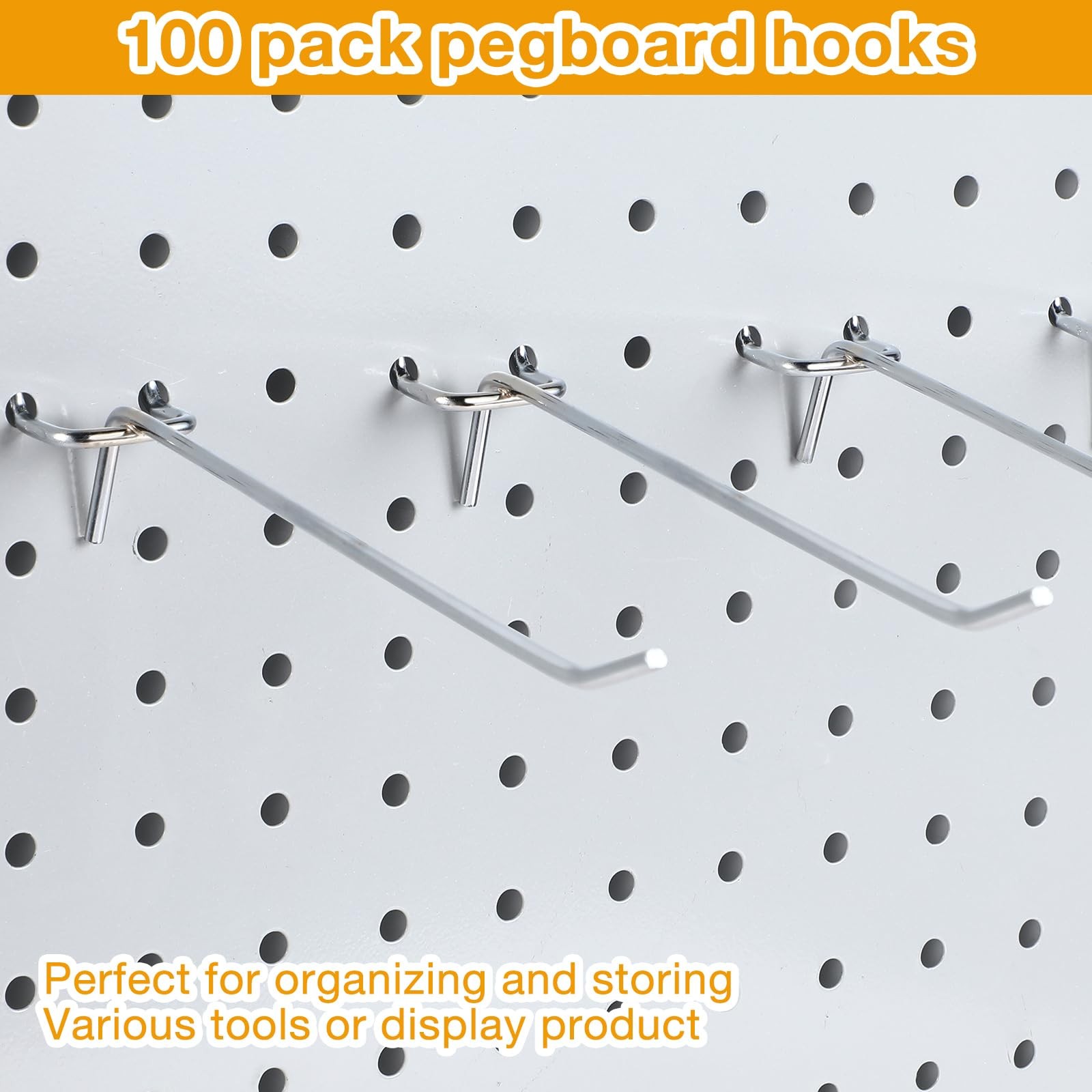 100 Pack Peg Board Hooks Stainless Steel Pegboard Hooks Shelving Display Hang...