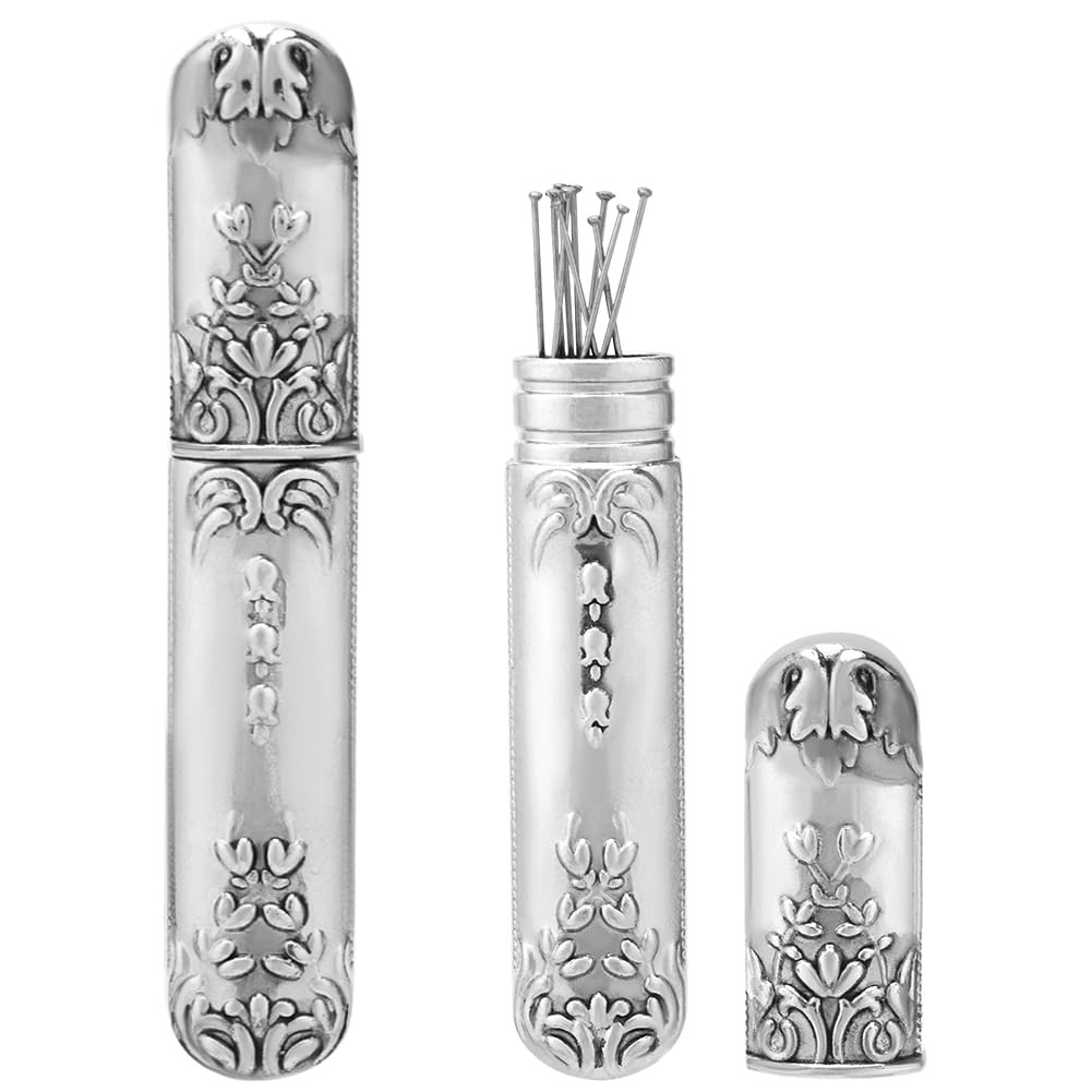 GORGECRAFT Vintage Needle Storage Case Antique 3.46x0.59inch, Silver