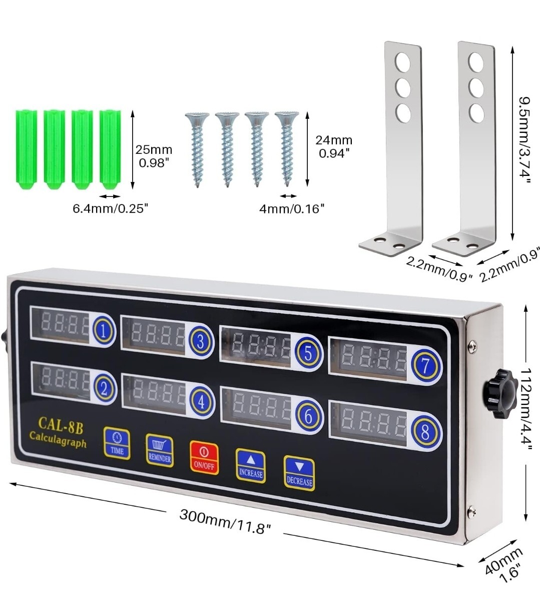 8 Channel Digital Shaking Timer Kitchen Stainless Steel Timers Reminder CAL-8B