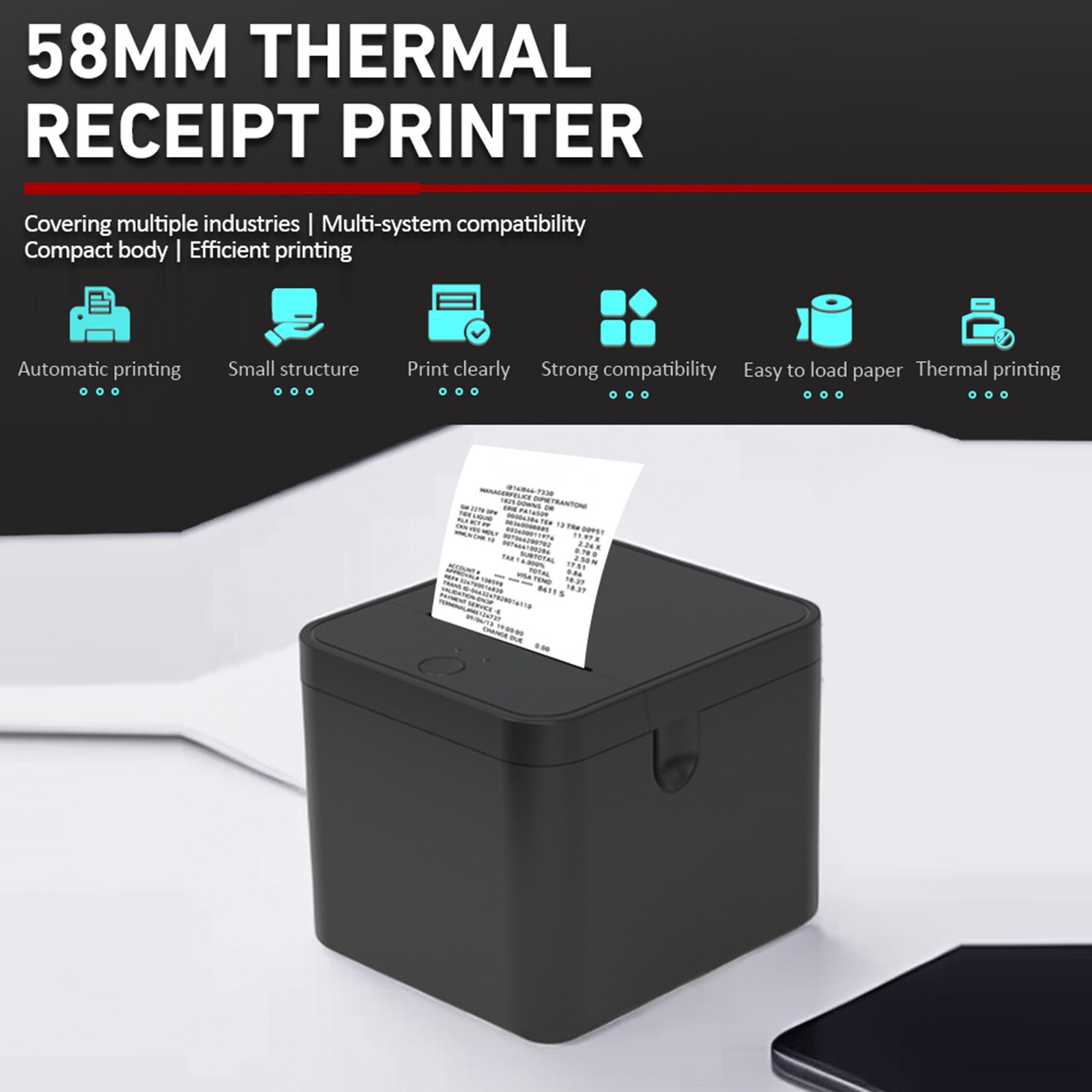 58mm Receipt Printer POS Printer USB+BT Desktop Direct Thermal Printing BRSD