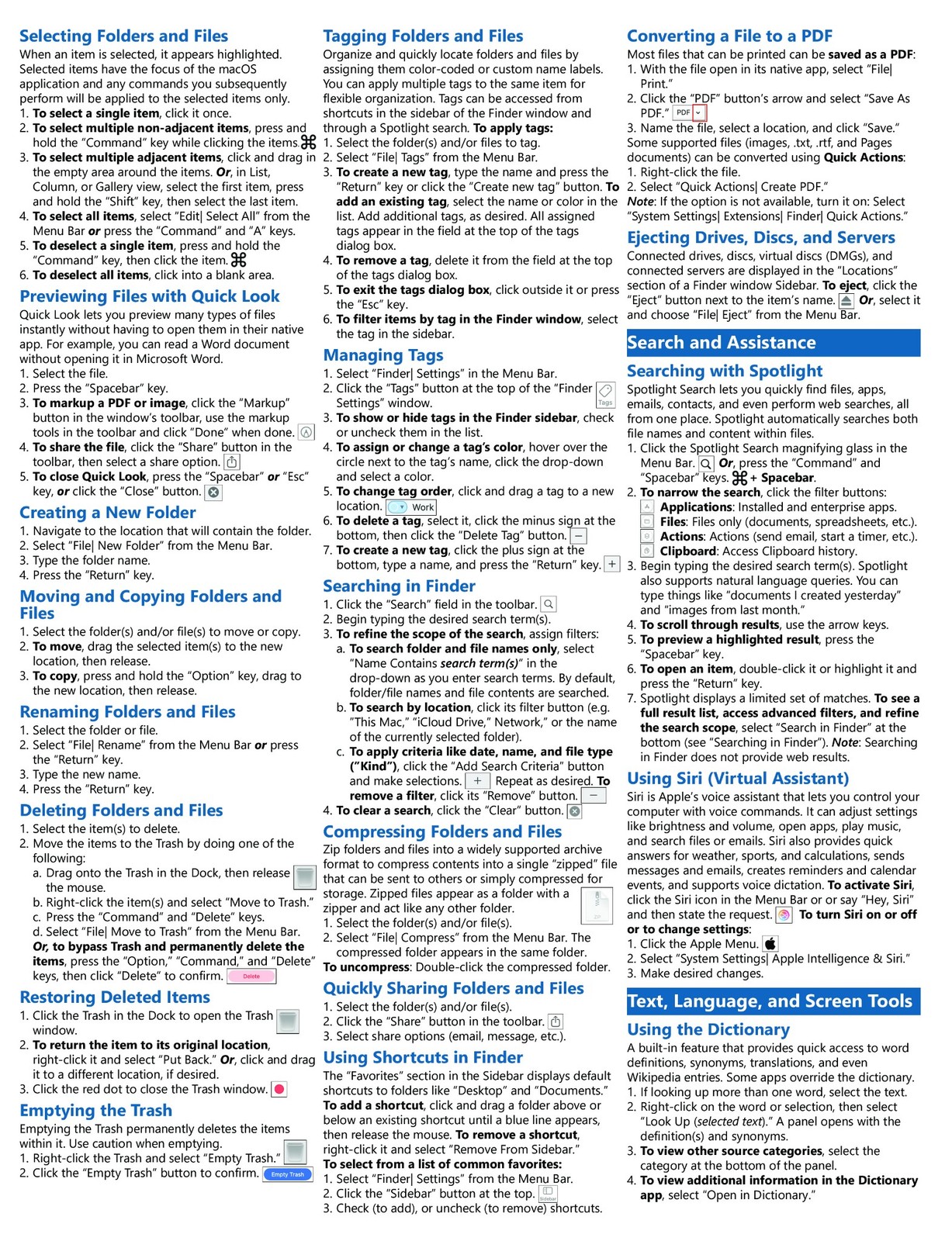 macOS Training Guide Quick Reference Card 4 Page Tutorial Cheat Sheet (Mac OS)