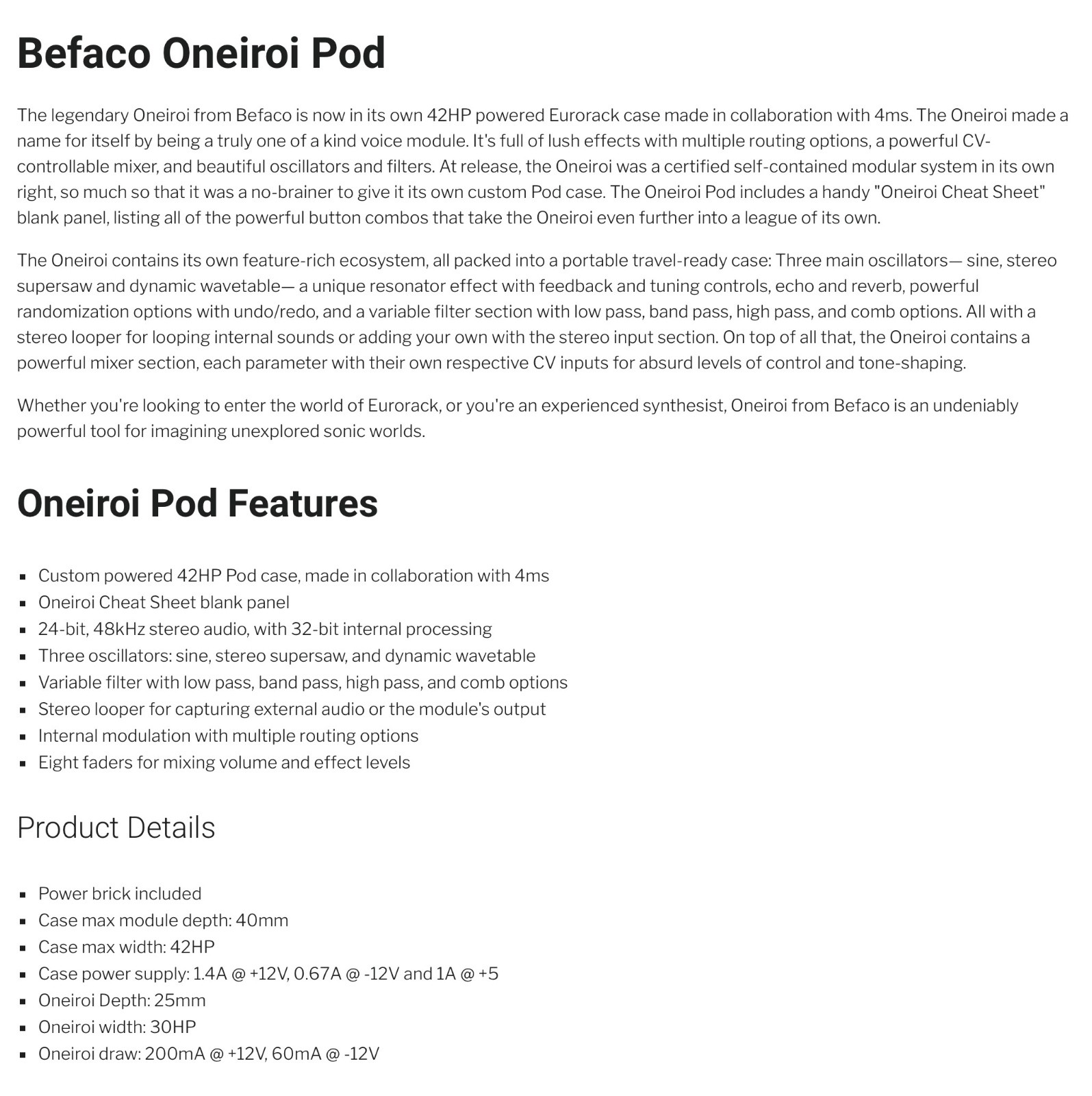 Befaco Oneiroi POD Semi-Modular Experimental Digital Synthesizer New