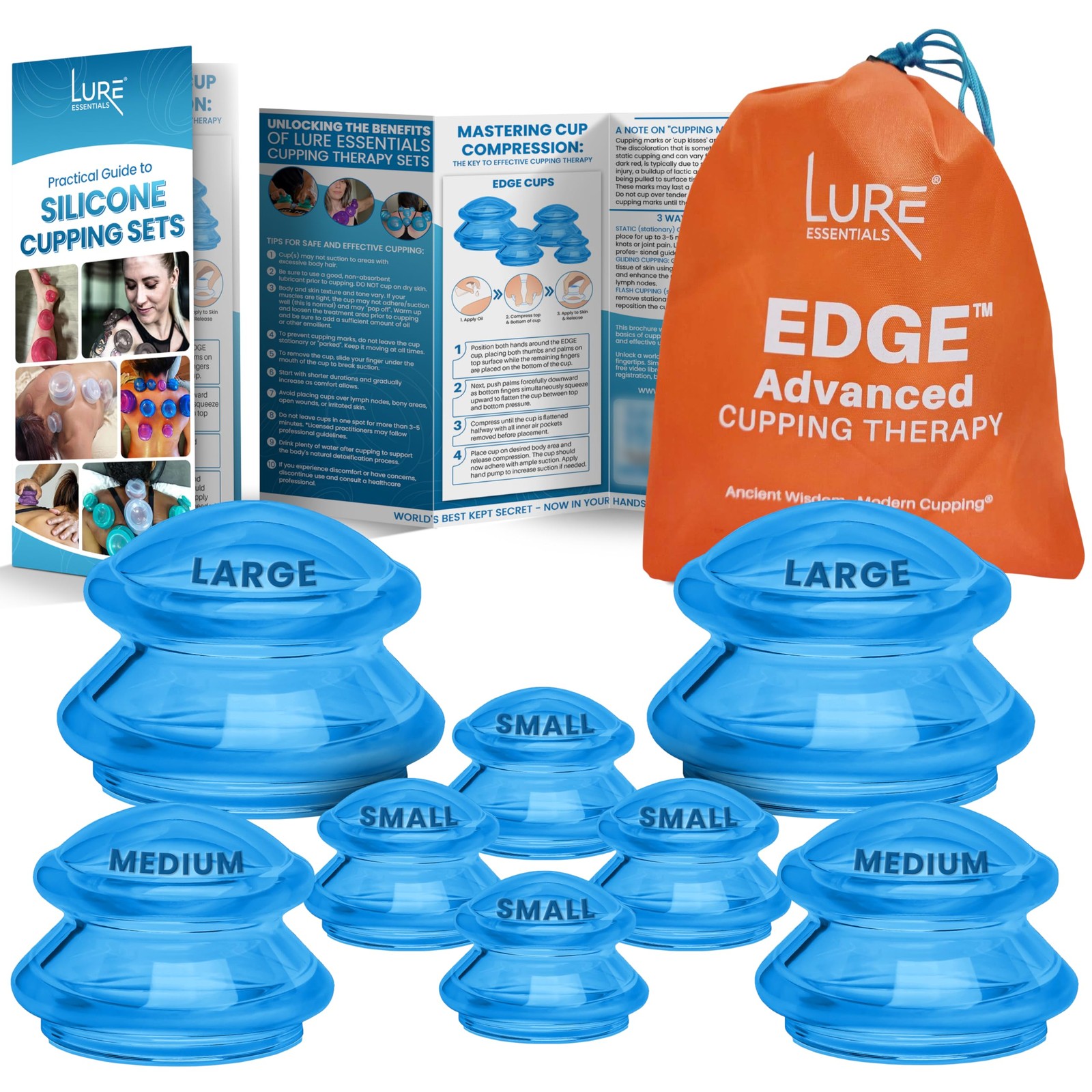 Lure Essentials Edge Silicone Cupping Set, Set of 8 (Assorted), Blue