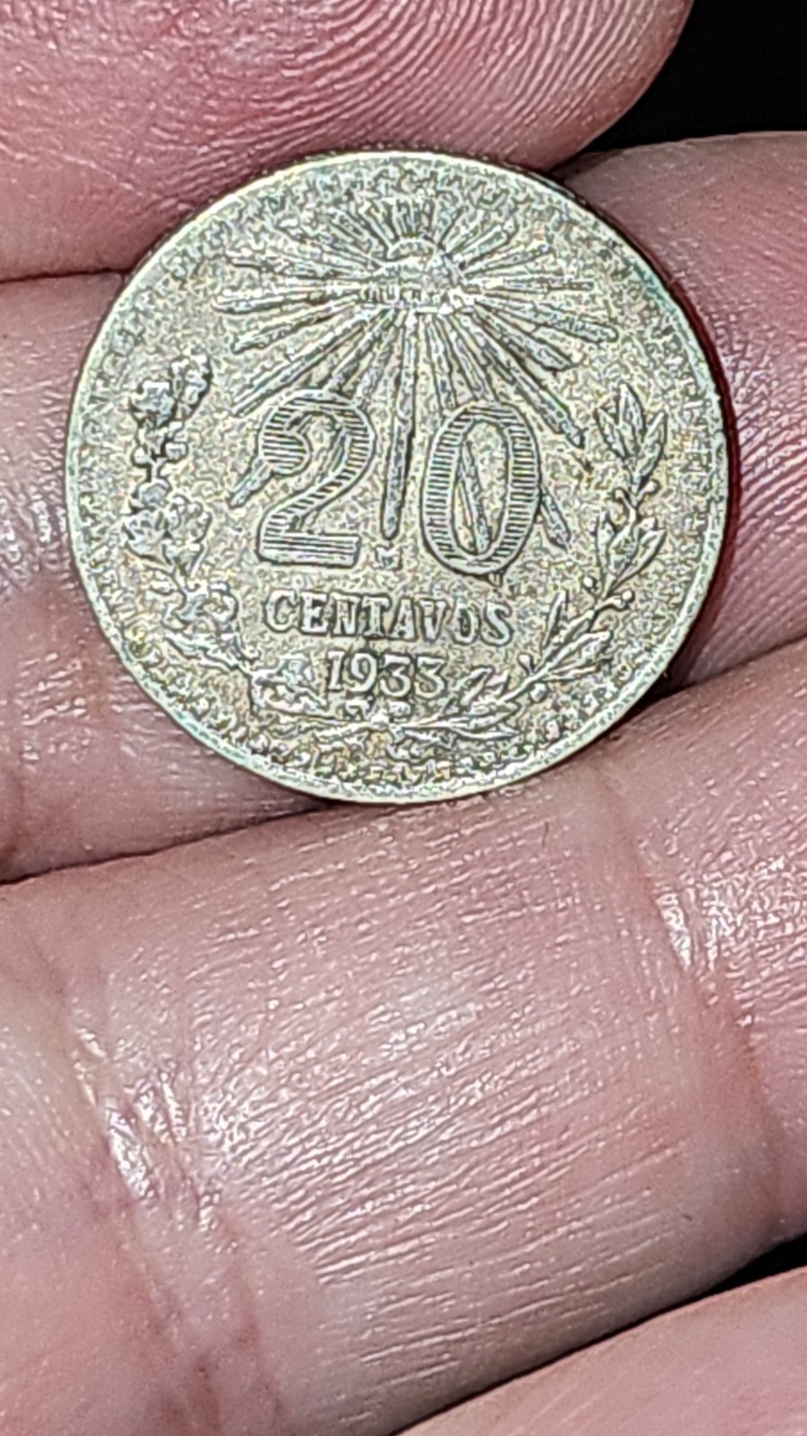1933 MX.Error 20 CENTAVOS SILVER EAGLE MEXICAN 1933 Last (3) Die Error. Unique.