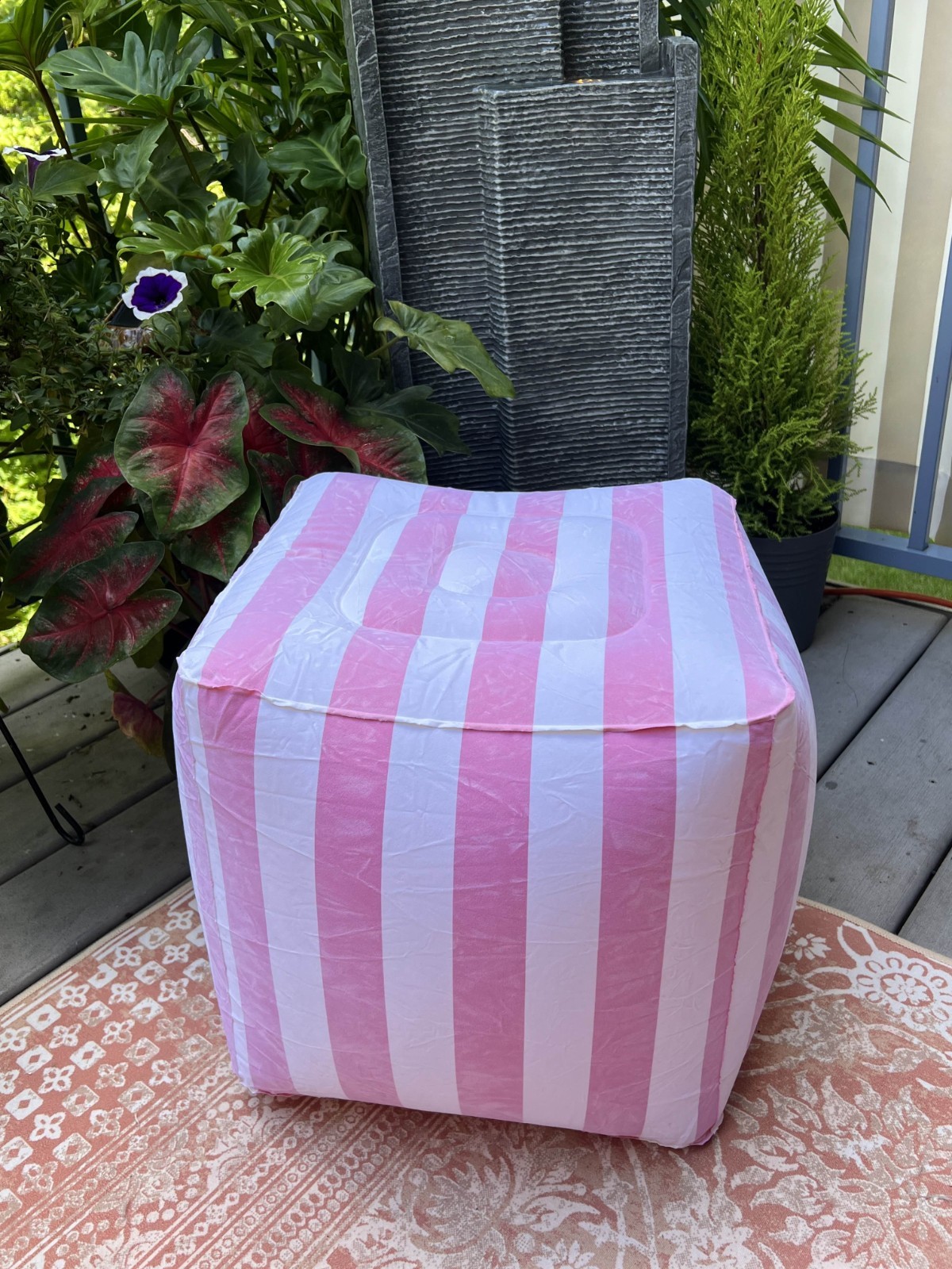 Pink and White Striped Pouf Indoor/Outdoor 16x16x16 Inflatable New in Box.