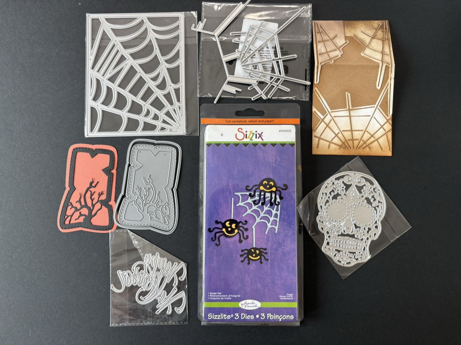 Halloween Dies Spooky Tree Skeleton Spider Web LOT of 5 Metal Cutting Dies