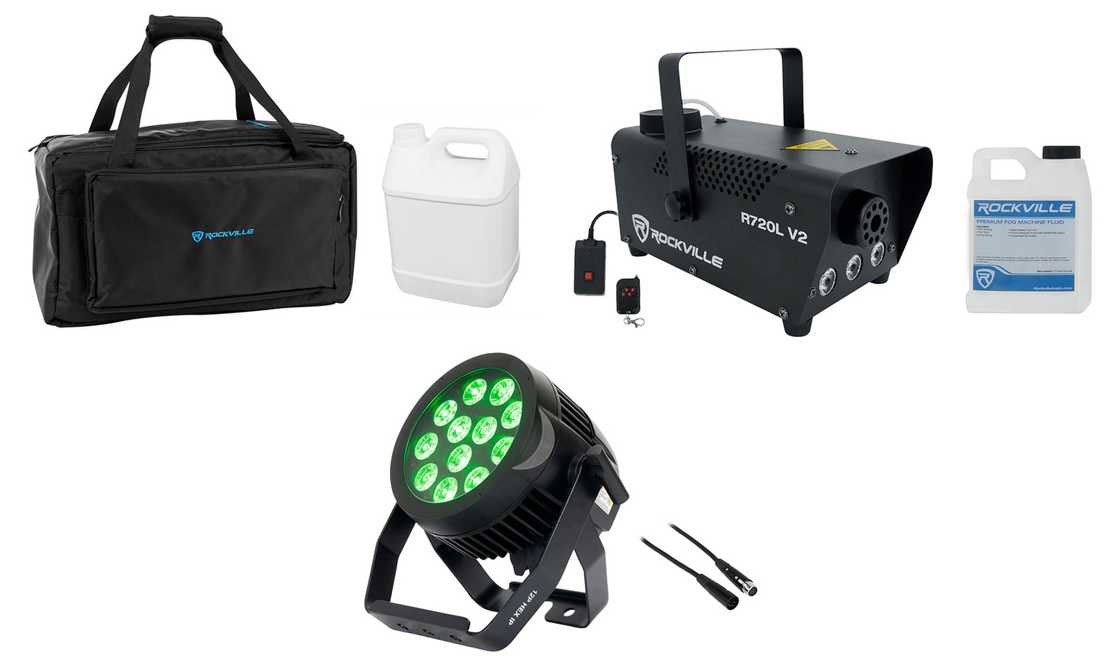 American DJ ADJ 12P HEX IP Outdoor LED DMX Par Can Wash Light+Fogger+Bag+Cable