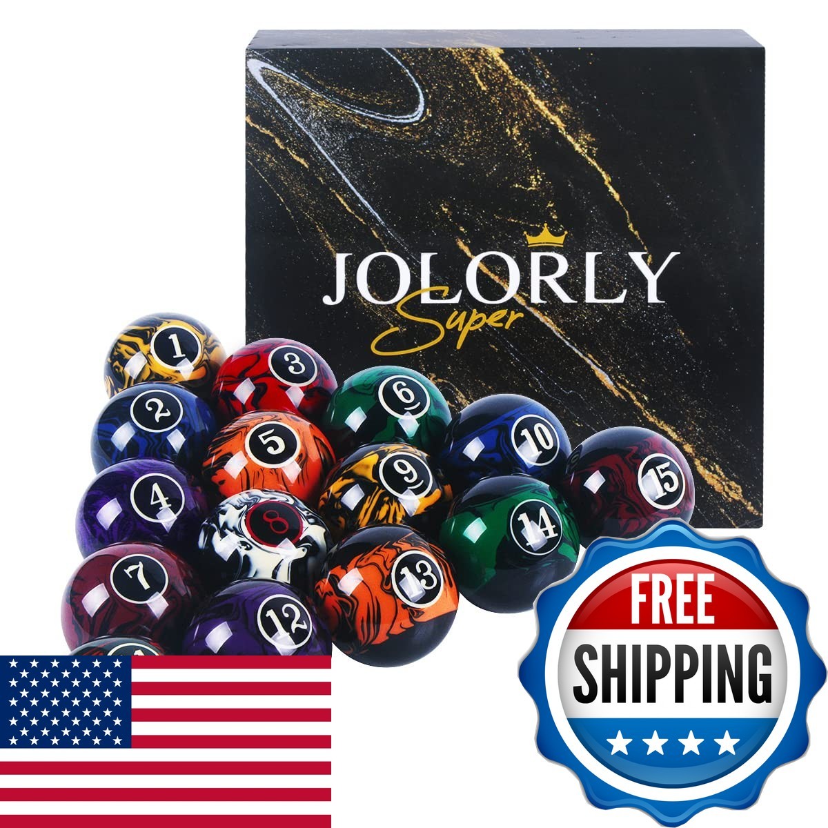 Jolorly Billiard Balls Aaa-Grade Complete Set 16 Pool Balls 2-1/4 Regulation