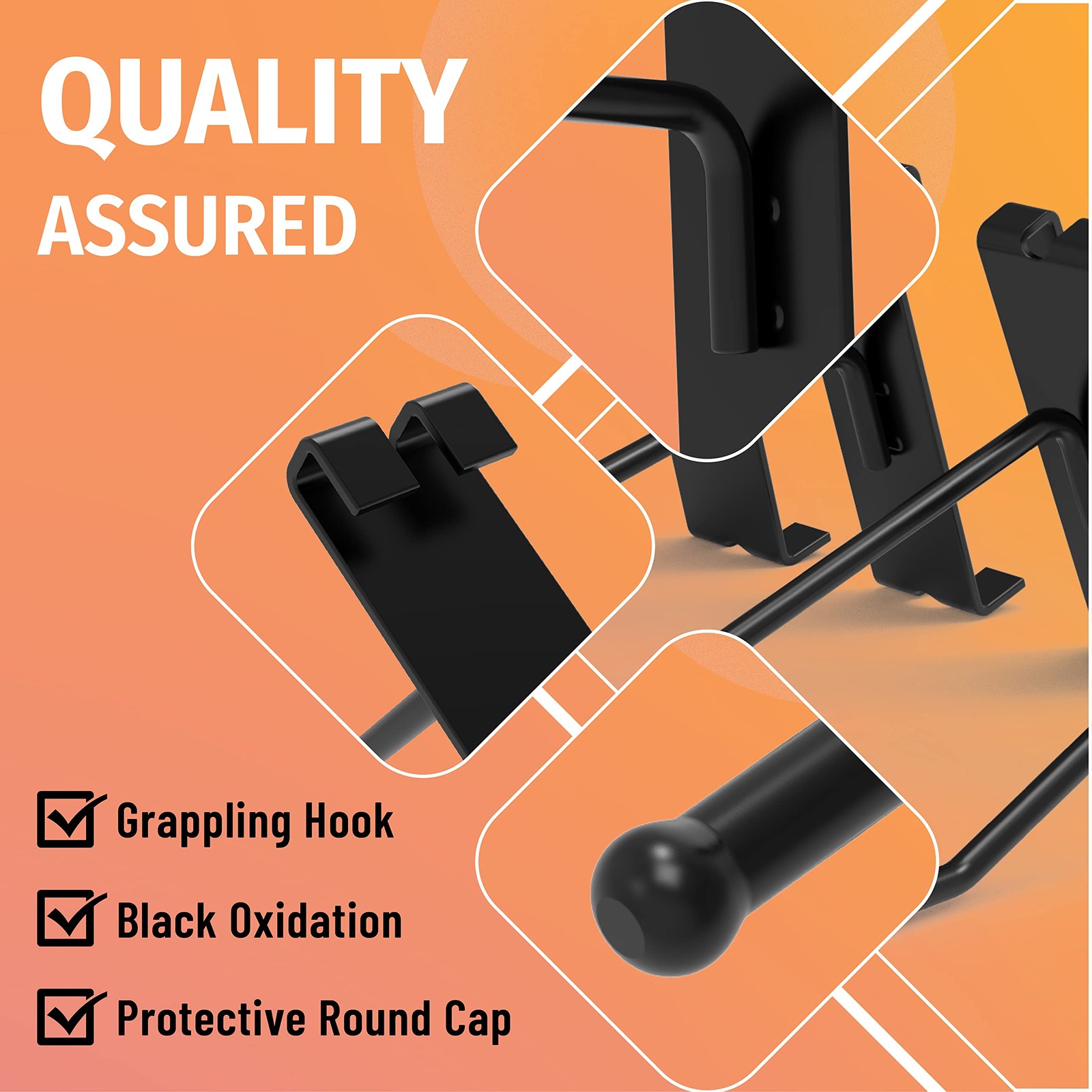 32 Pack 6 Inch Black Gridwall Hooks for 3 × 3 Wire Grid Panel