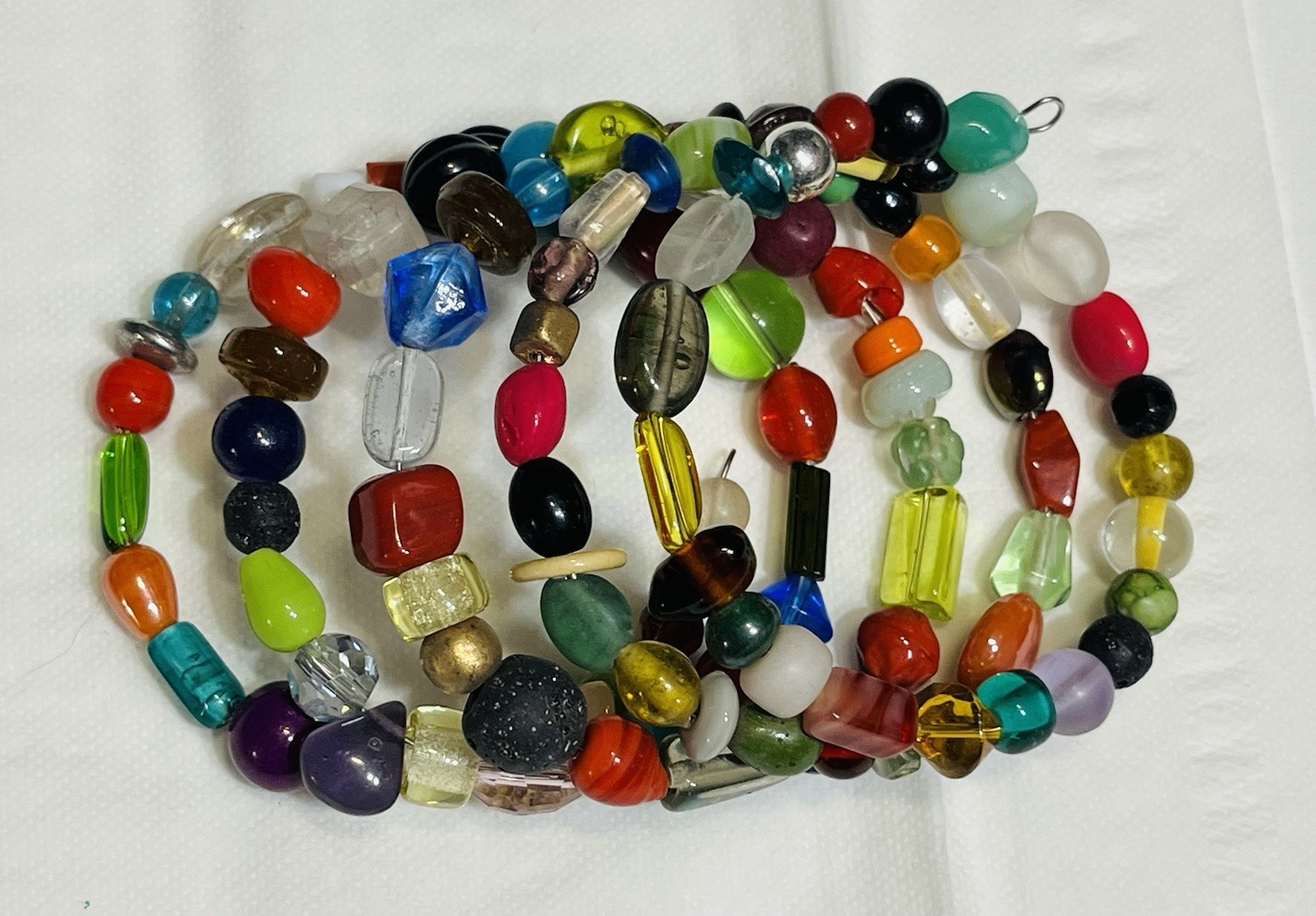 4 Rings Memory Wire Bracelet With Assorted Beads