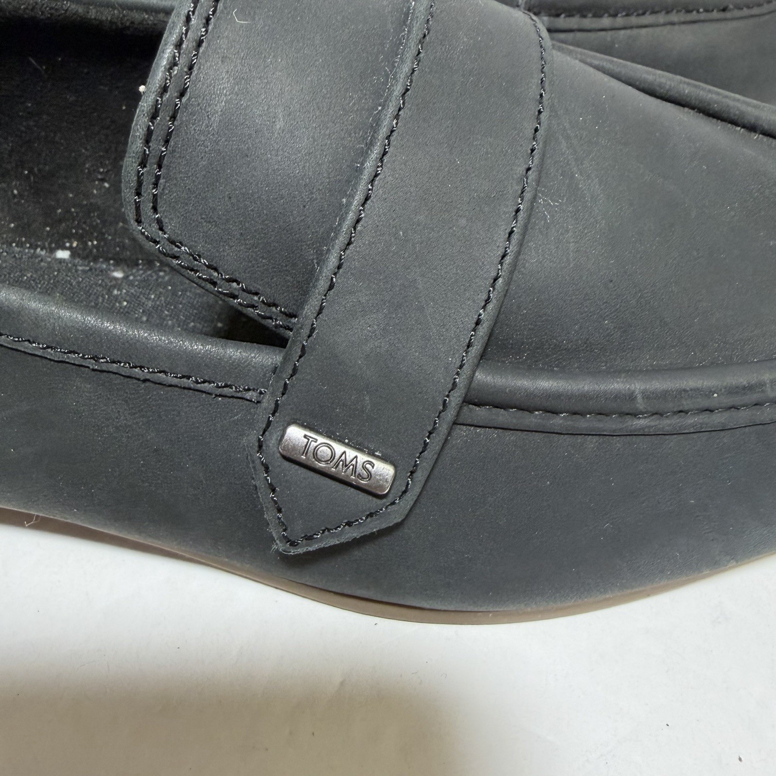 TOMS Lynette Leather Slip On Loafers Womens Black 8.5 10021702T-001