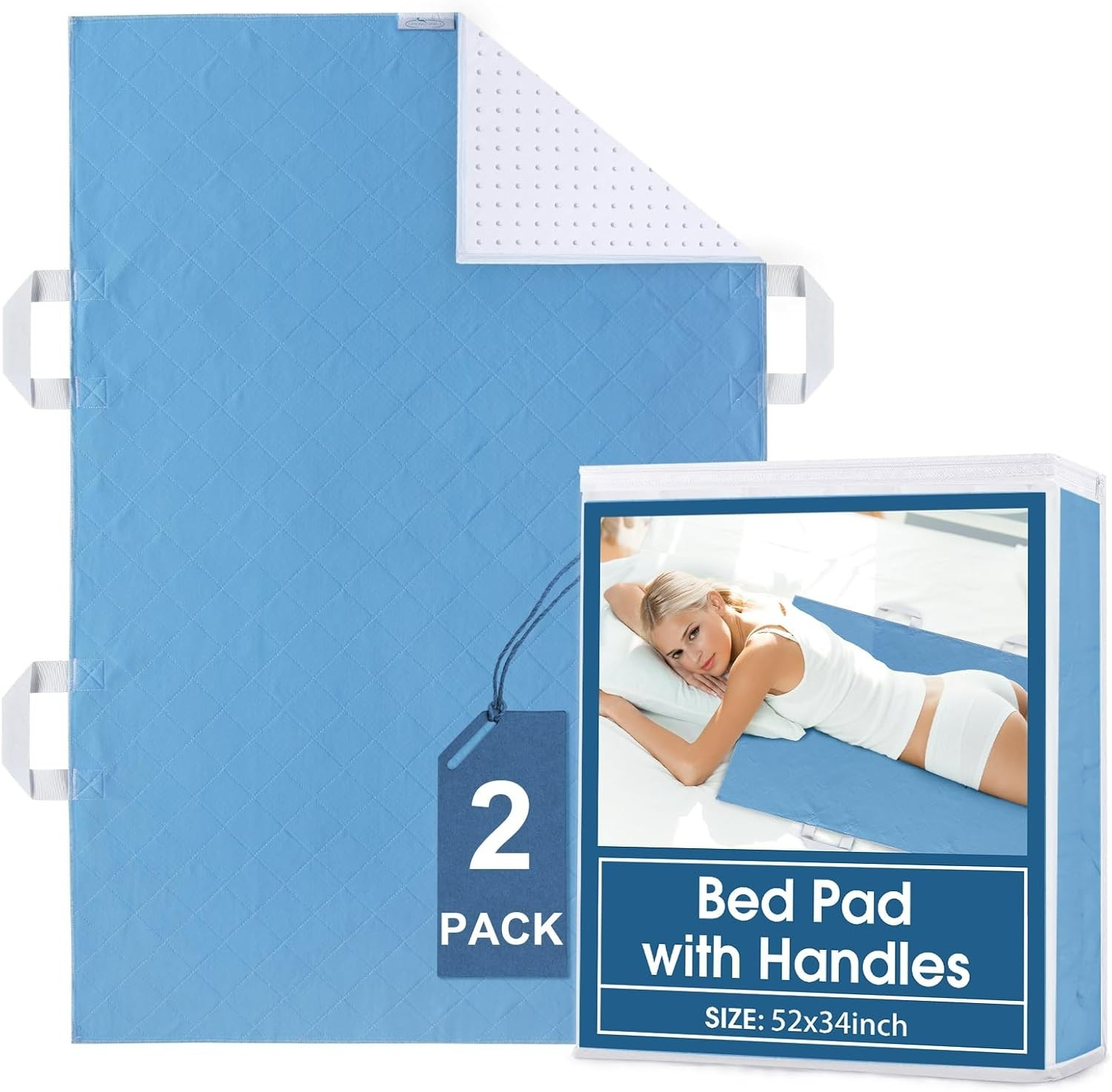 Positioning Bed Pad with 4 Handles Washable Reusable for Incontinence 34"x52"