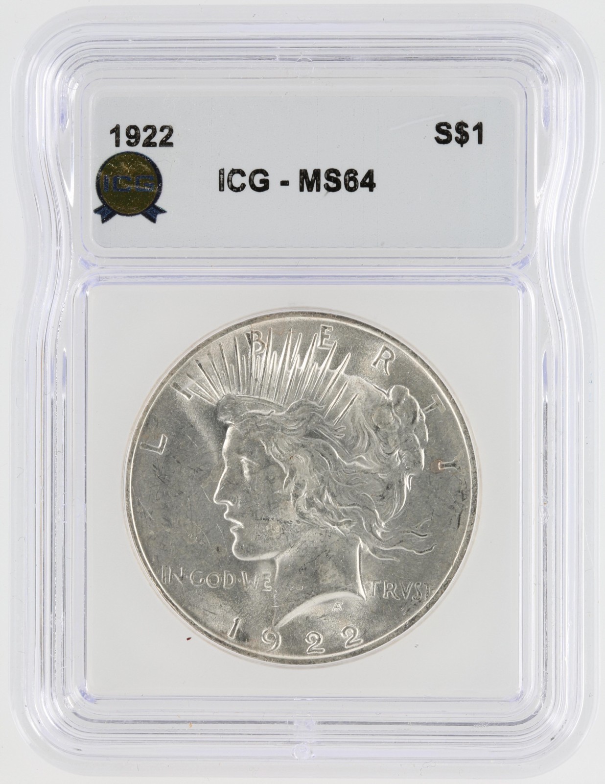 Silver Peace Dollar ICG MS64 1922-1925 S$1 Lot of 1 White Coins and White Labels