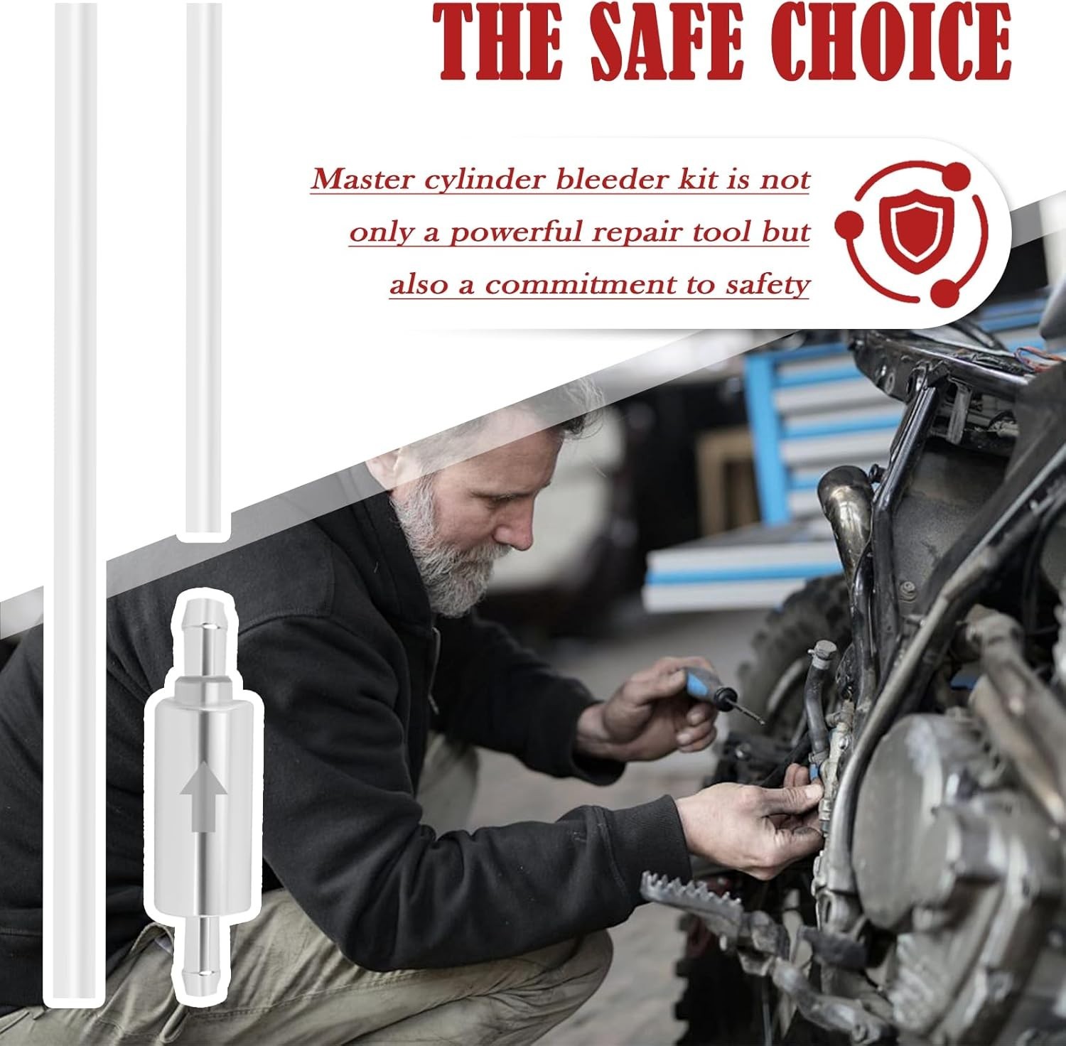 Motorcycle Brake Fluid Bleeder Kit with Check Valve Clamps Hydraulic Maintena...