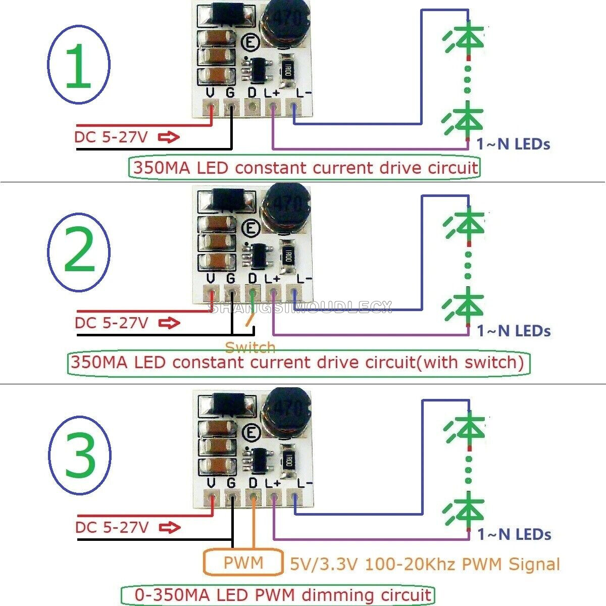 2/5/10PCS DC 5-27V Step-down LED Driver Module Adjustable PWM Controller