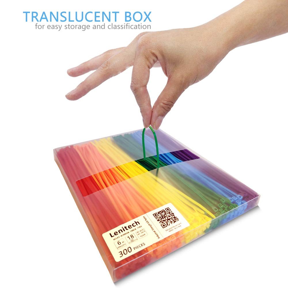 8 Inch Multi-Purpose Assorted Colored Cable Zip Ties, 300 Pieces