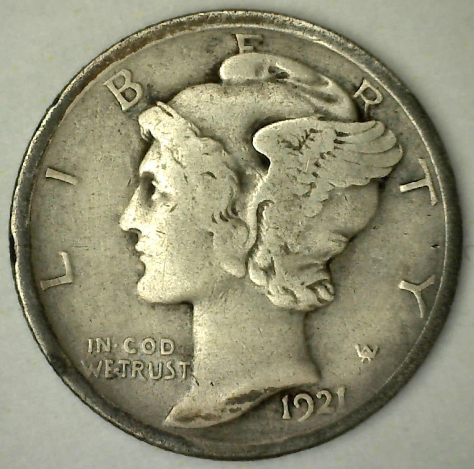 1921 Mercury Silver Dime VF 10c Cleaned Coin Philadelphia Very Fine Circulated