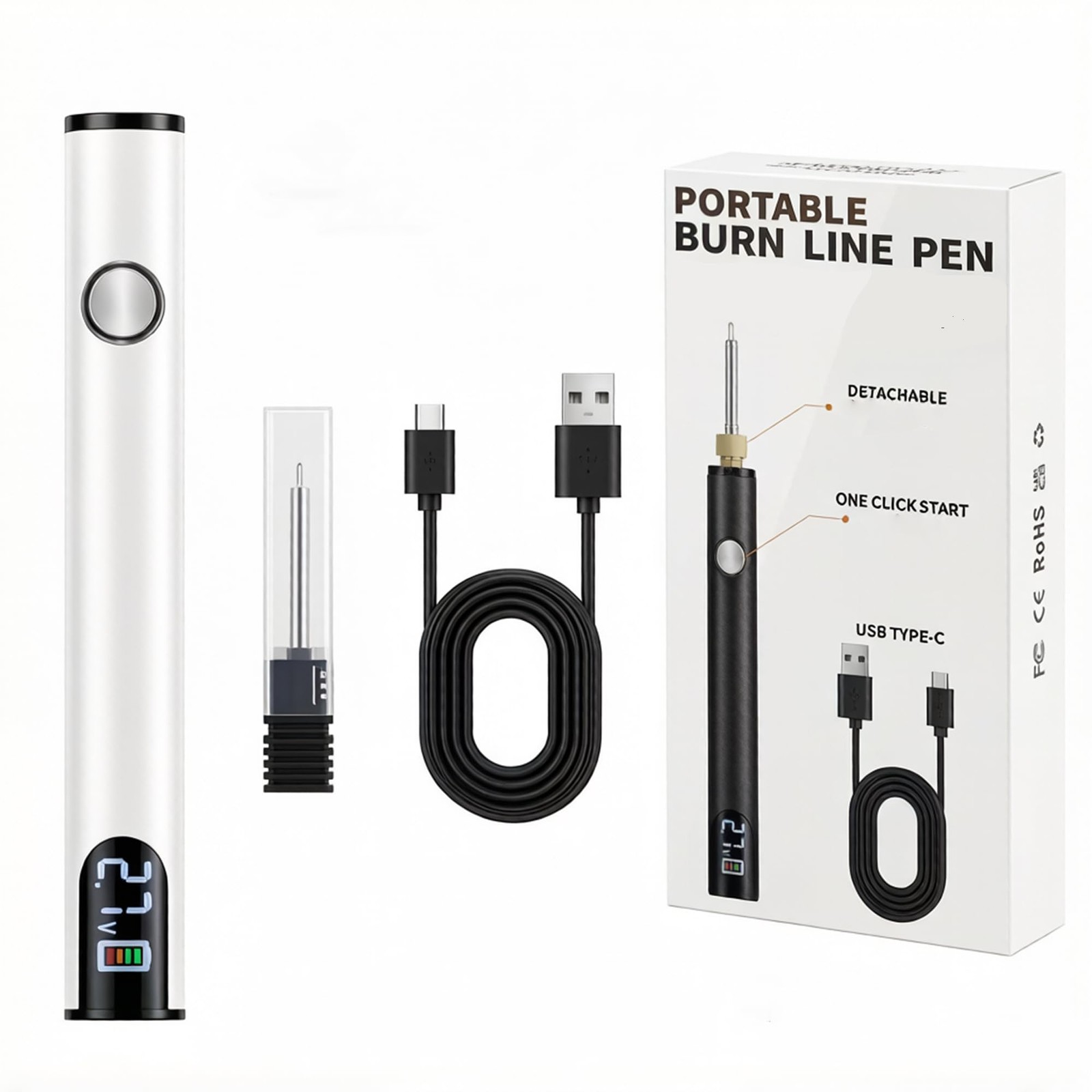 UQIANPLS White Wire Burning Pen USB Rechargeable