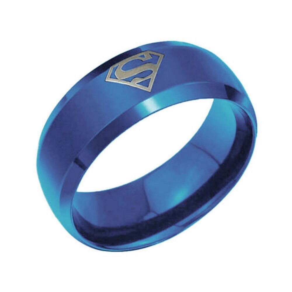 Blue Superman Symbols ring Stainless Steel Engagement Couple Rings Jewelry