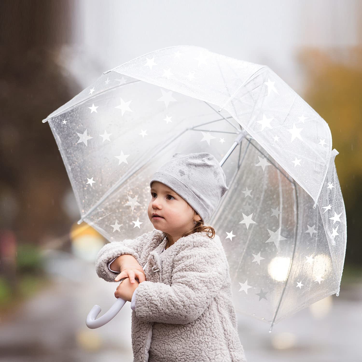 Kids Clear Transparent Easy Grip Handle Dome Bubble Kids Umbrella LITTLE STARS