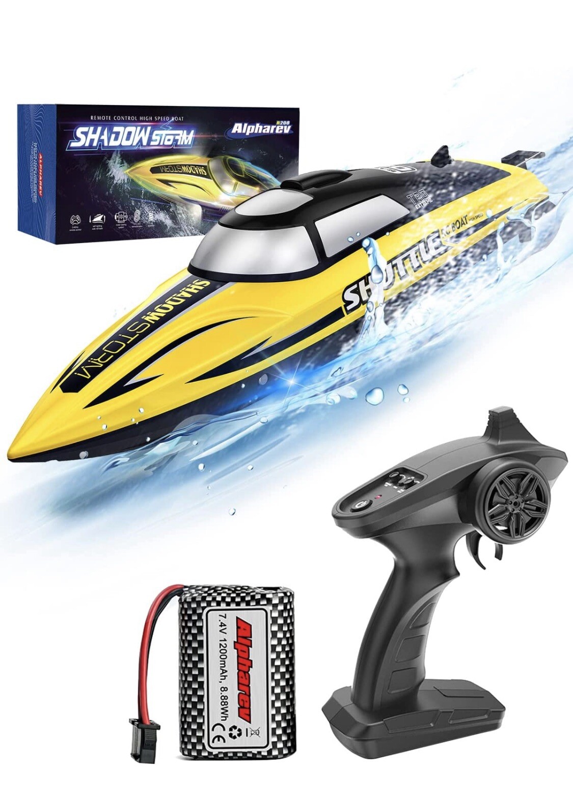 RC Boat-Alpharev R208 20+ MPH Fast Remote Control Boat with LED Light for Pools