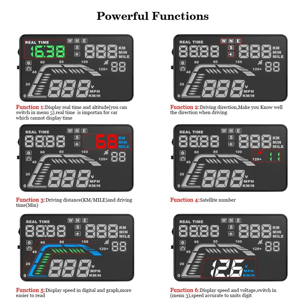 AutoCar HUD GPS Head Up Display Speedometer Overspeed Alarm Windshield Projector