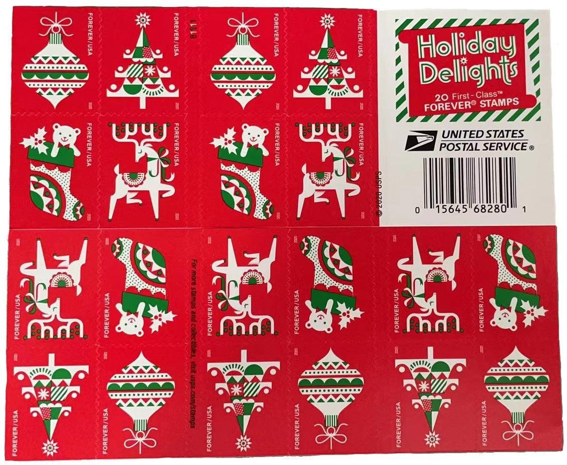 Assorted winter holiday designs - 20 per sheet