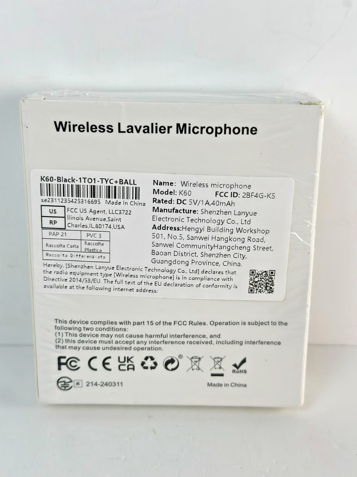 K60 Wireless Lavalier Microphone Type C One To One Black New
