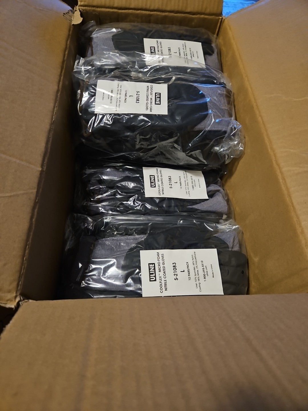 Uline Coolflex Micro-Foam Nitrile Coated Gloves Size Large