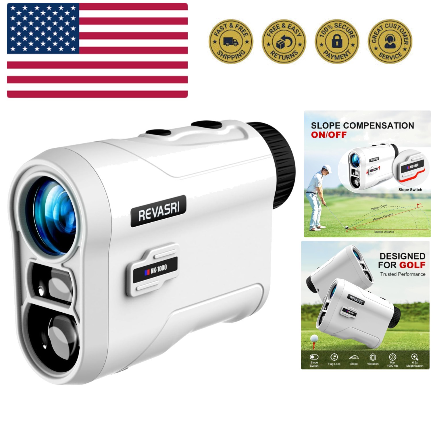 Golf Rangefinder with Slope and Pin Lock Vibration, External Slope Switch for...