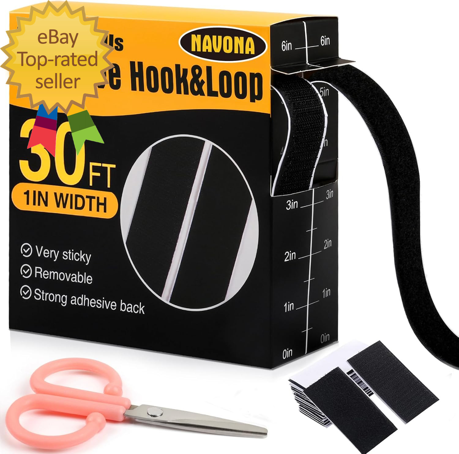 30Ft X 1 Inch Hook and Loop Strips with Adhesive, Double Rolls of Heavy Duty Sel