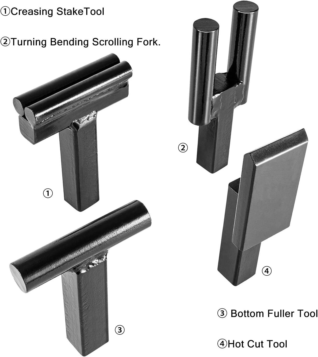 1" Creasing Stake Tool, Hot Cut Tool, Bottom Fuller Tool for Blacksmith 4PCS
