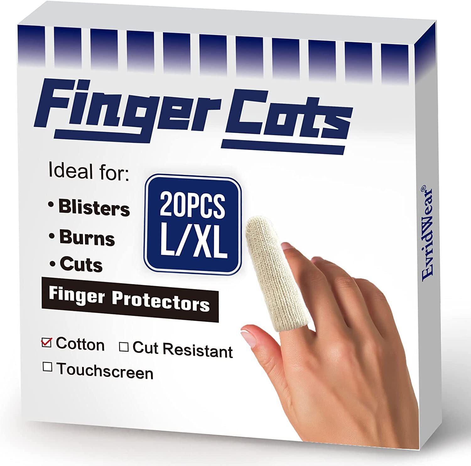 EvridWear Cotton Finger Cots Thumb Protector (20PCS/Pack) 2 Sizes Bulk Packs