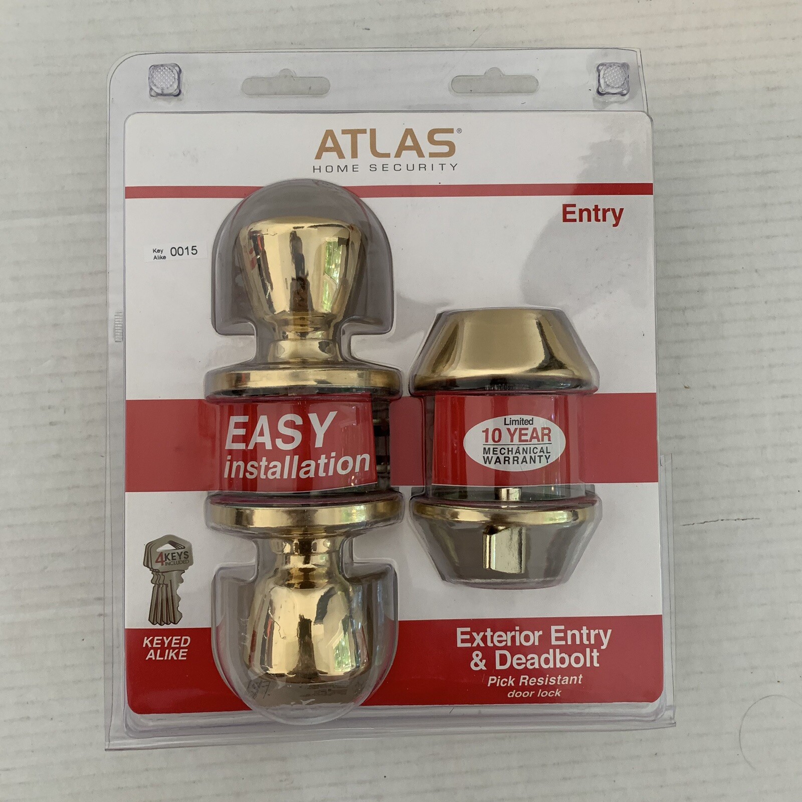 Atlas Home Security Exterior Entry & Deadbolt Shinny Gold Brass - No Keys