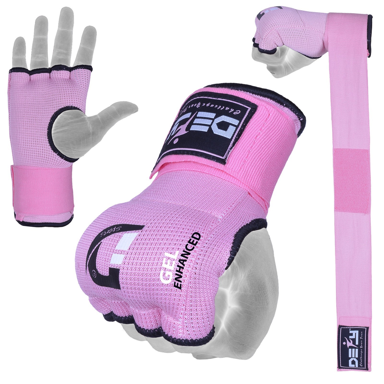 DEFY Gel Padded Ladies Inner Gloves with Hand Wraps MMA Muay Thai Pink S to XL