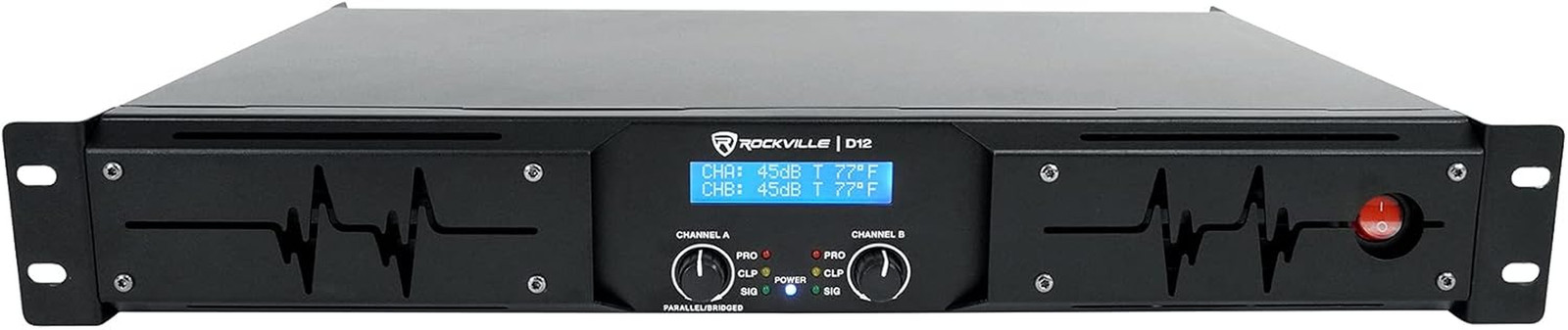 D12 5000W Peak/1400W RMS 2-Channel Class D Amplifier, LCD Display, Crossover Swi