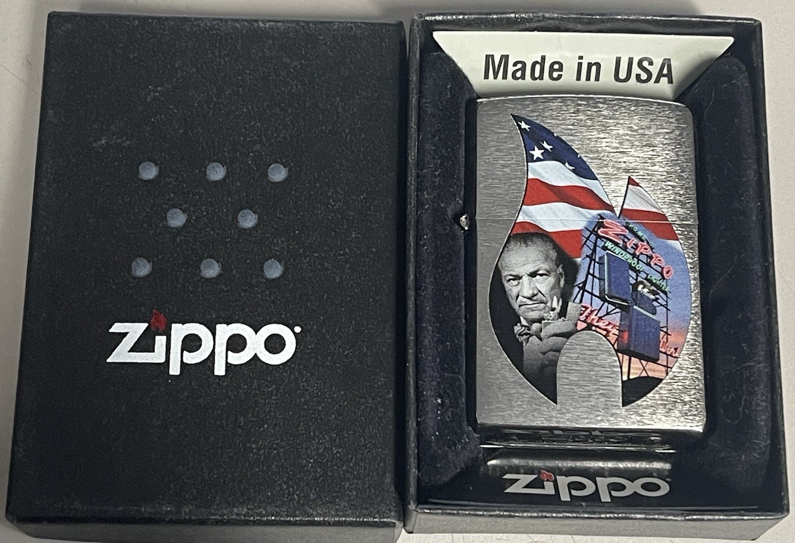 ZIPPO 2016 ZIPPO FLAME COLLAGE BRUSHED CHROME LIGHTER SEALED IN BOX A851