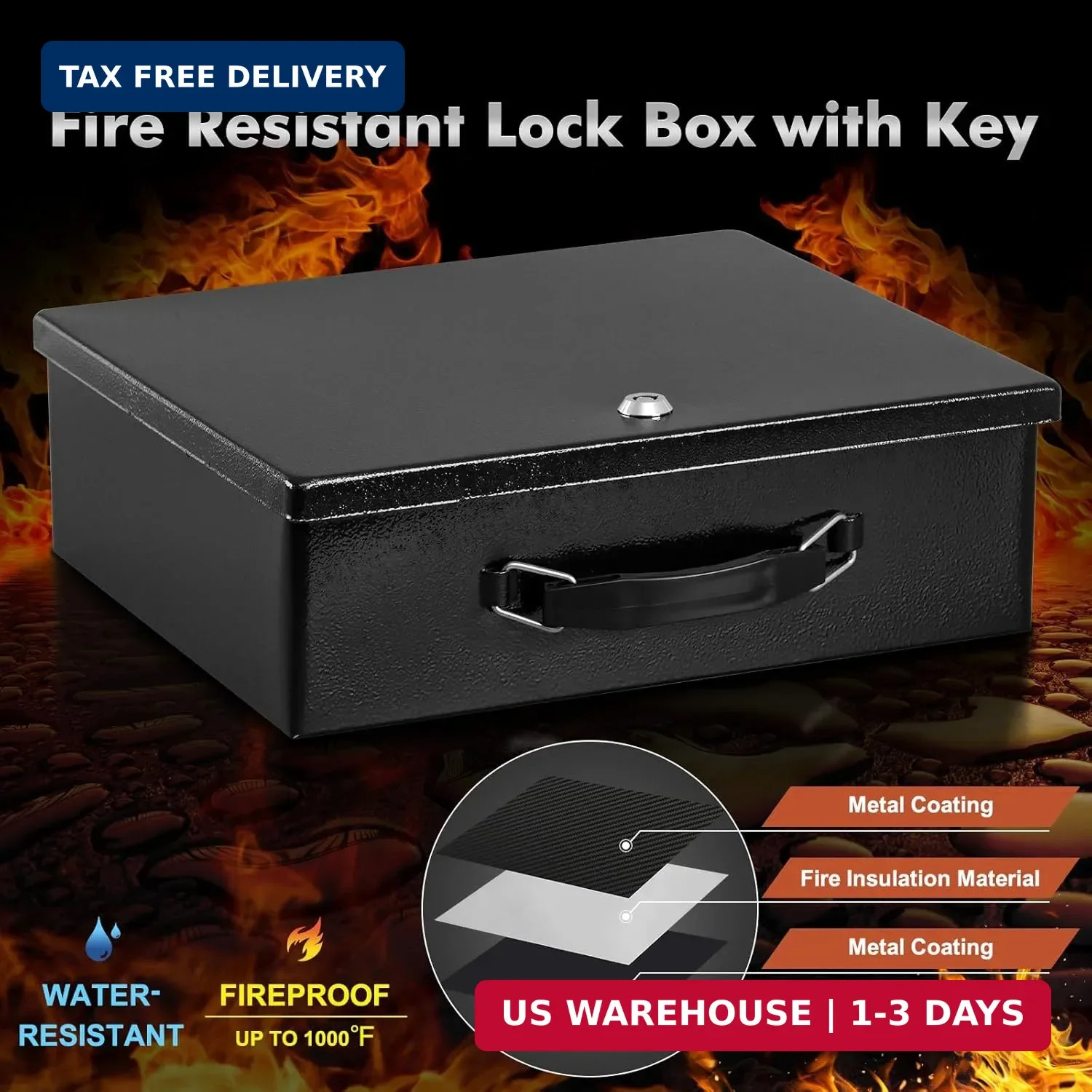 KYODOLED Fireproof Document Box with Key Lock, Small Lock Boxes for Personal Ite