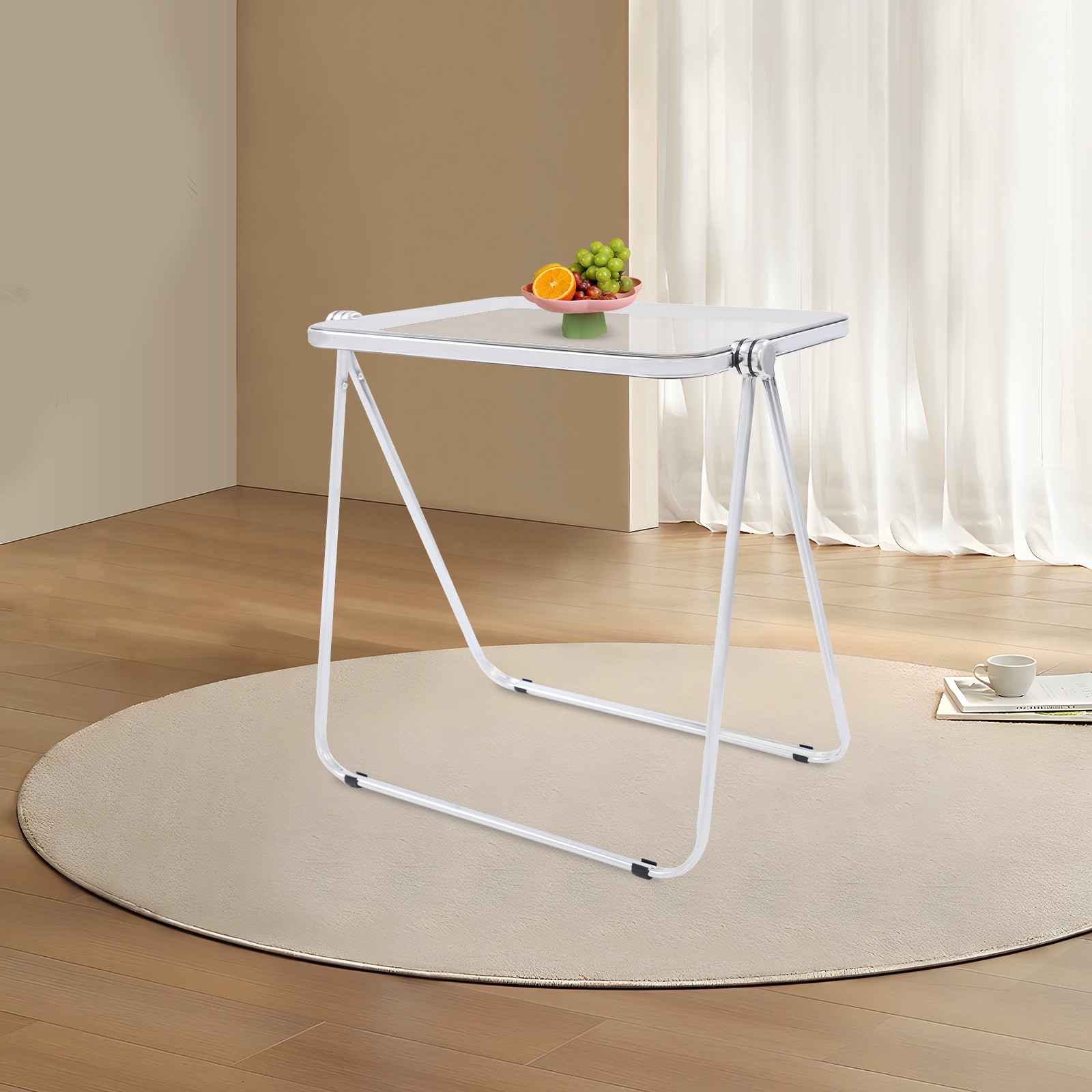 Clear Foldable Side Storage Table Tiny Desk For Home Office Small Computer Desk