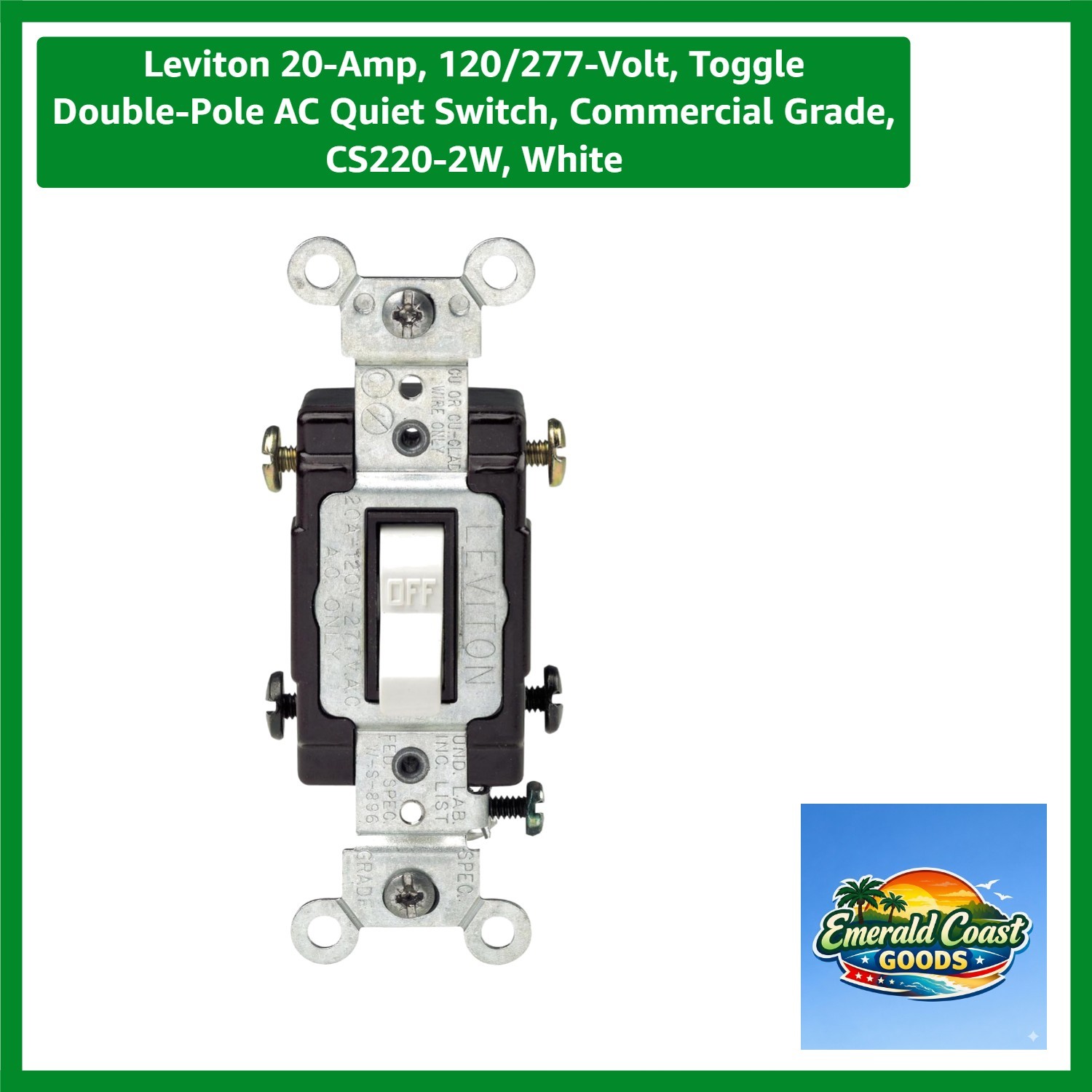 20-Amp, 120/277-Volt, Toggle Double-Pole AC Quiet Switch, Commercial Grade, ,...