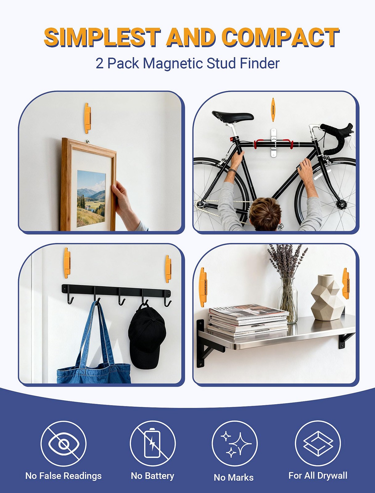 2-Pack Magnetic Stud Finder - No Batteries Required, Powerful Wall Stud Finde...