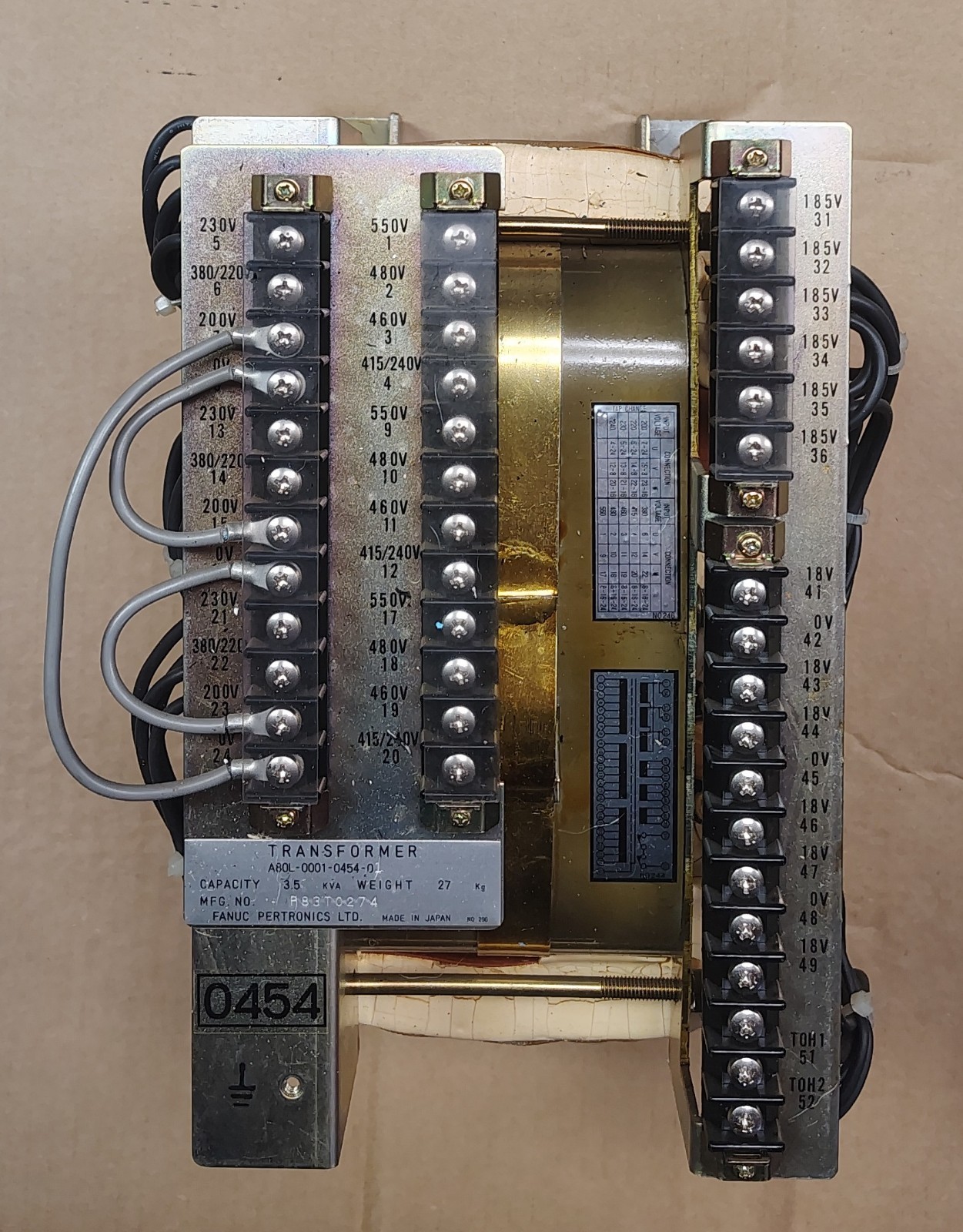 FANUC,A80L-0001-0454-01,LINE REACTOR TRANSFORMER 3.5KVA FROM A RUNNING HURCO VMC