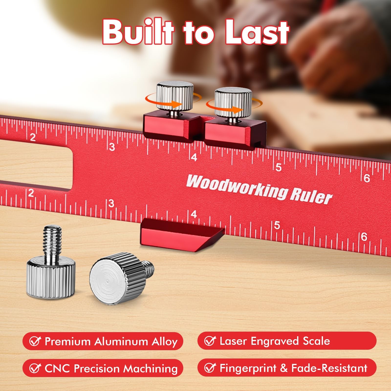 Draxzor 3PCS Woodworking Ruler Set, Precision Measuring Tool for Layout Red
