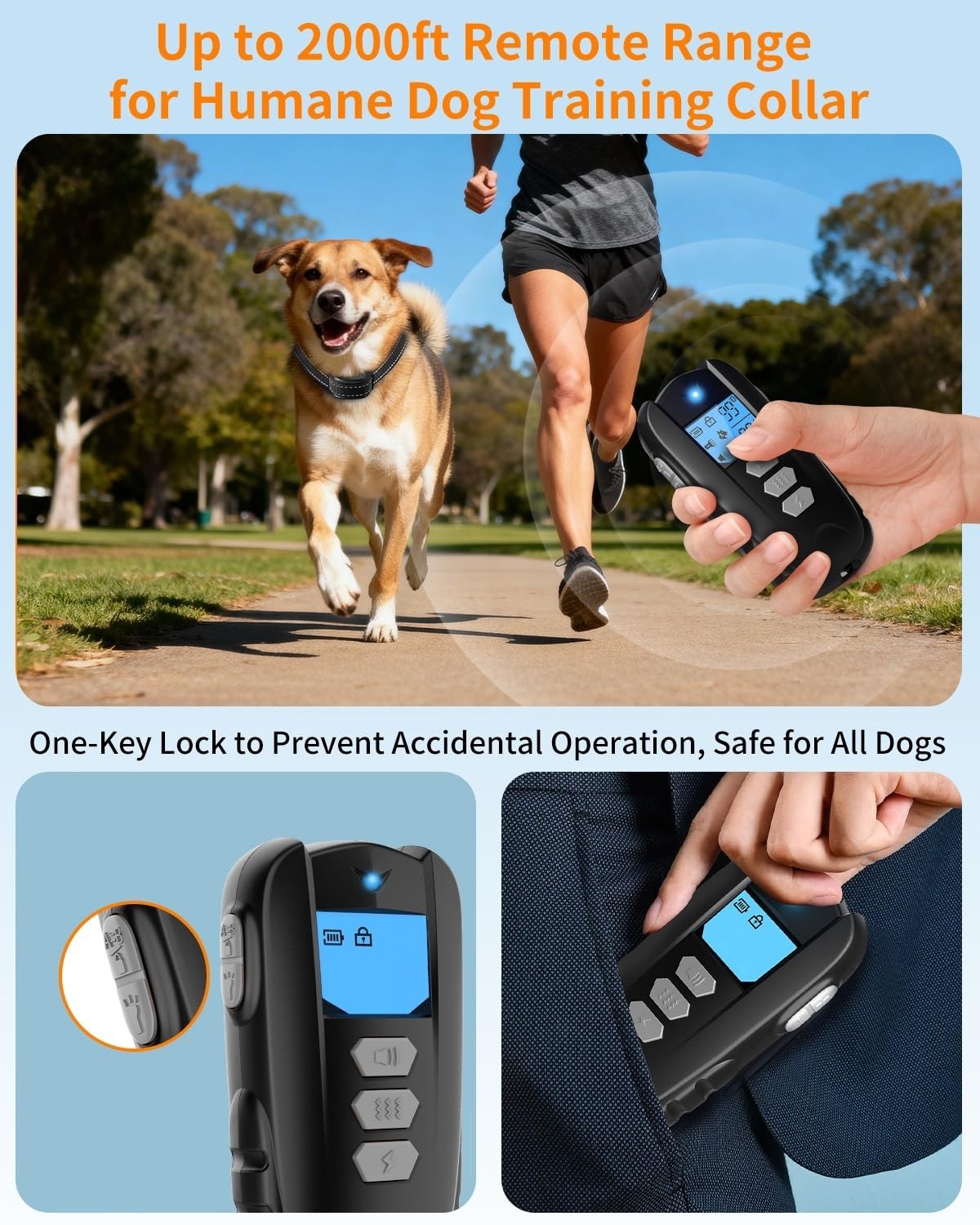 Rechargeable Dog Shock Collar with Remote – 2000FT Range, Waterproof, 4 Training