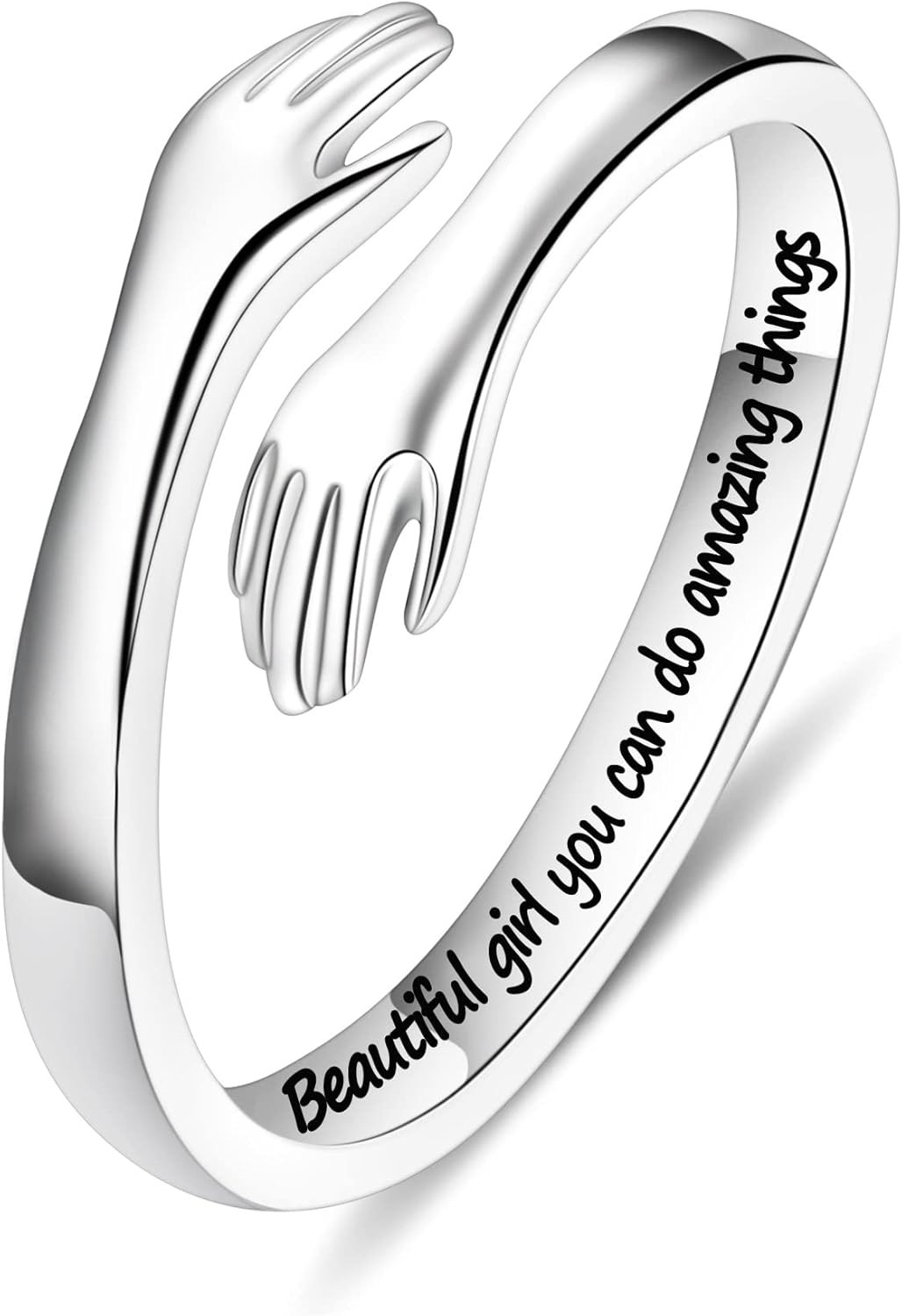 S925 Sterling Silver Hug Ring for Women Teen Girls, Adjustable Ring Jewelry Moth