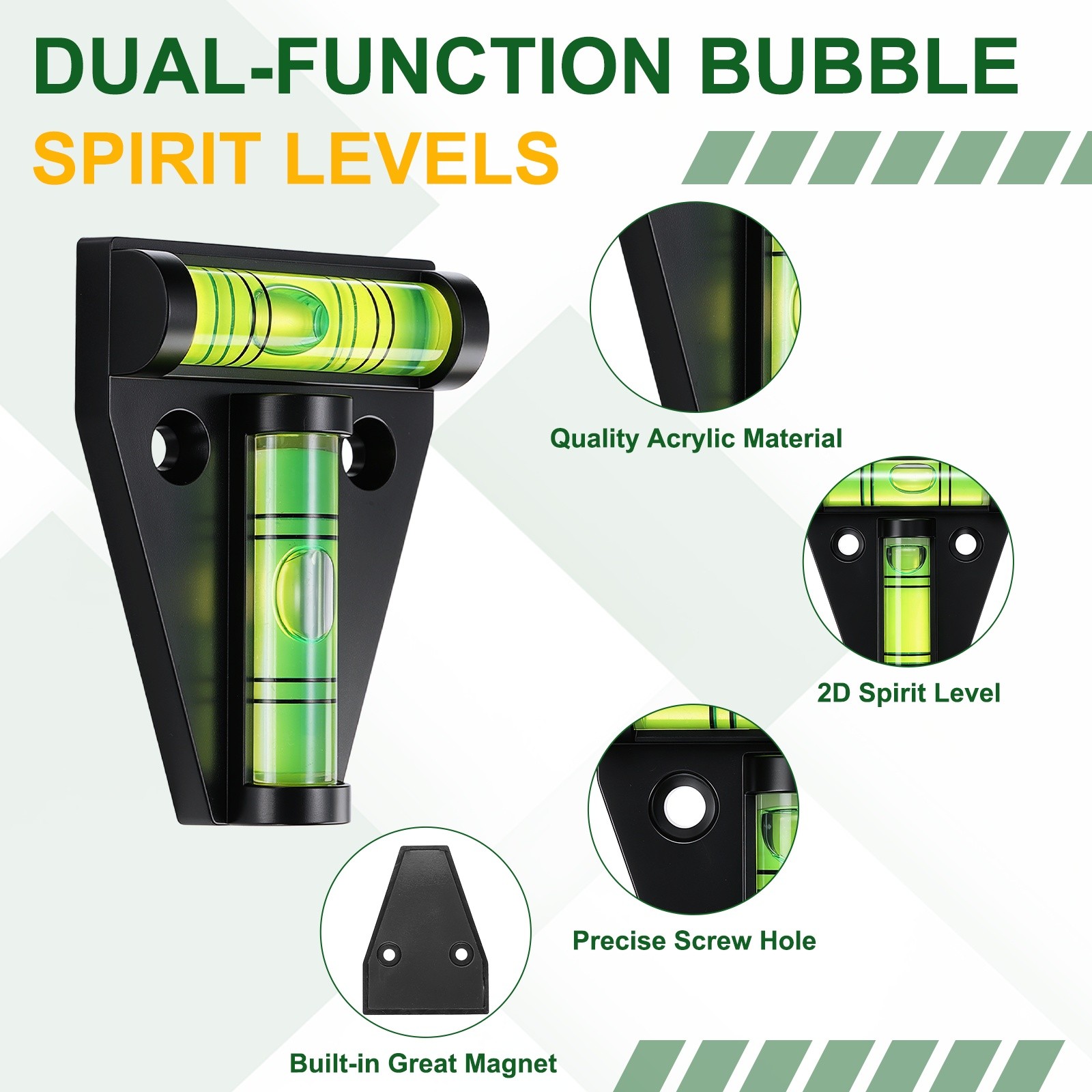 2Pcs Magnetic t Type RV Levelers Dual-function Bubble Spirit Levels, Black
