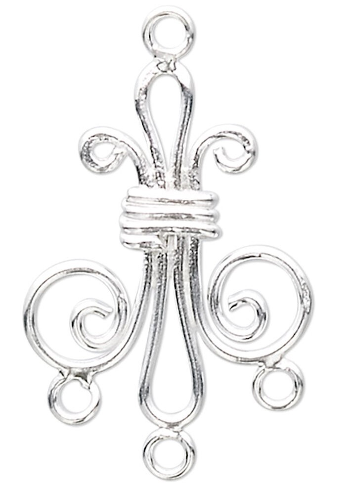 2 Sterling Silver 19x18mm Fancy Fleur De Lis Chandelier Earring Connector Links